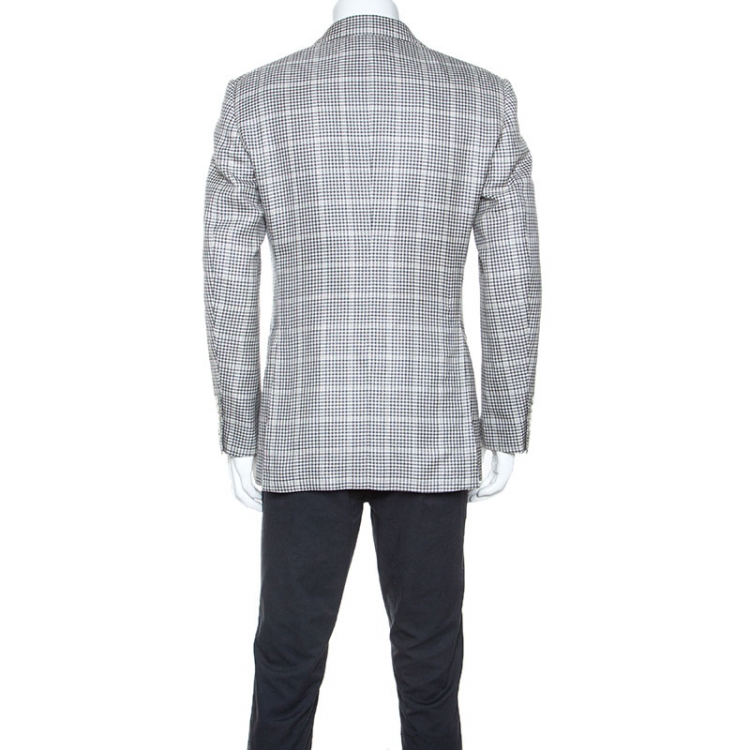 Pre Owned Tom Ford Bicolor Glen Checked Wool and Silk Blend Blazer L