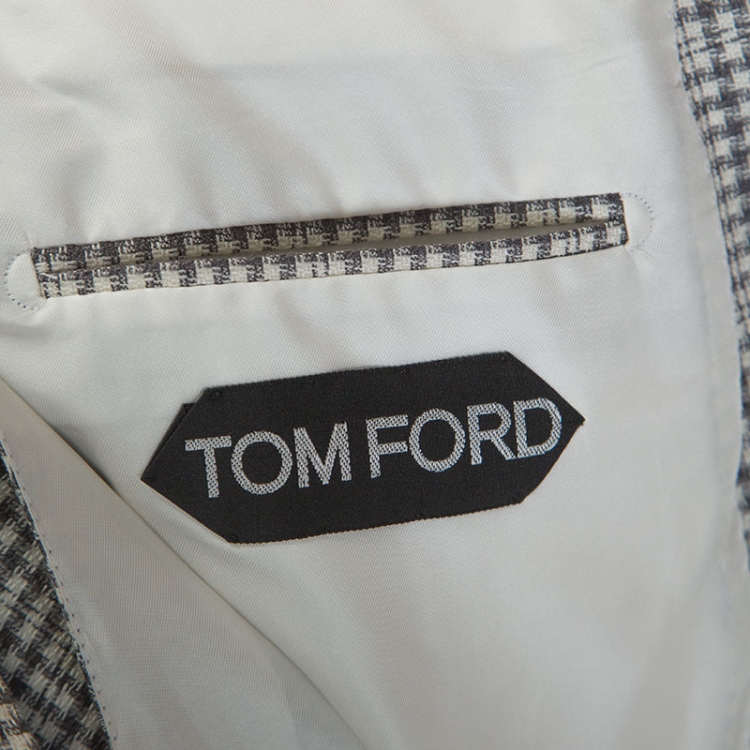 Pre Owned Tom Ford Bicolor Glen Checked Wool and Silk Blend Blazer L