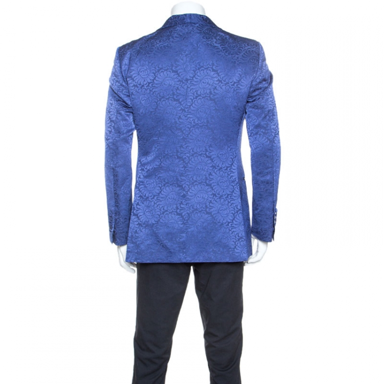 Pre Owned Tom Ford Blue Silk Blend Floral Jacquard Blazer L
