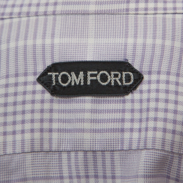 Pre Owned Tom Ford White & Lavender Checked Cotton Button Front Shirt M