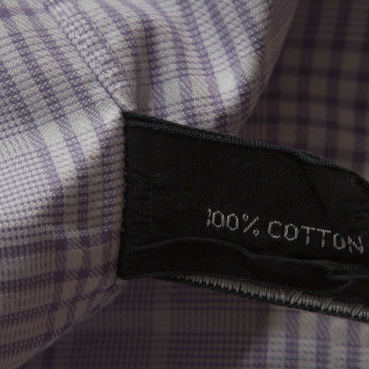 Pre Owned Tom Ford White & Lavender Checked Cotton Button Front Shirt M