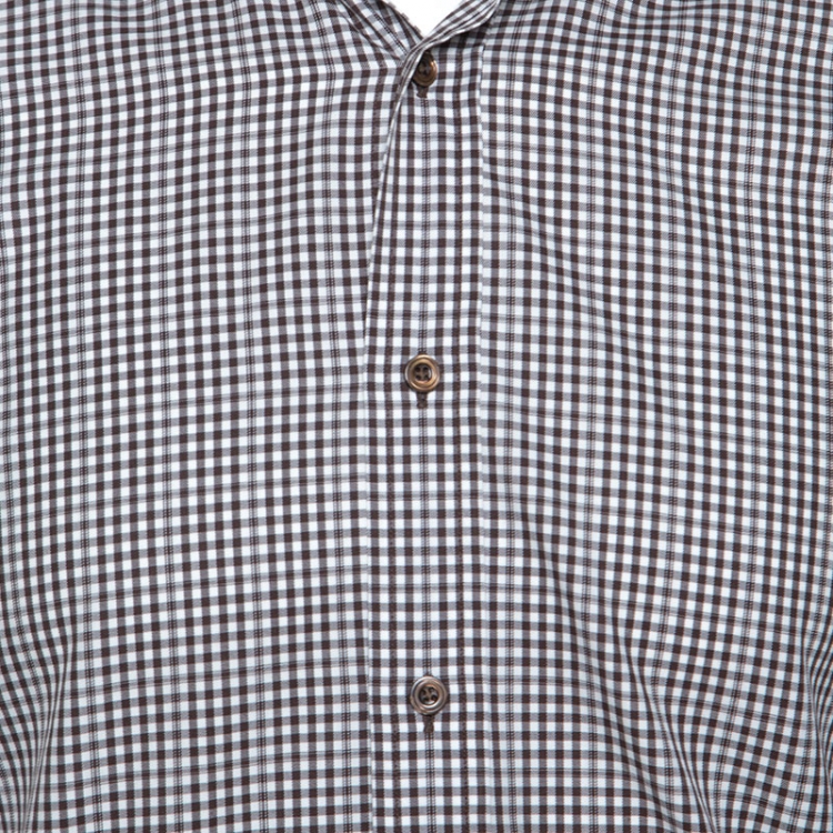 Pre Owned Tom Ford Brown & White Gingham Check Cotton Button Front Shirt M