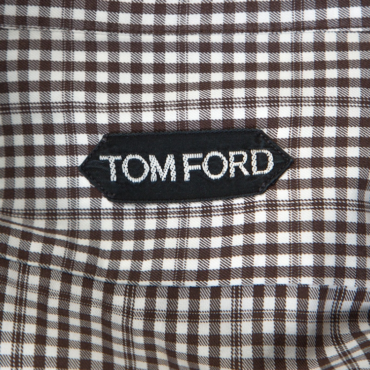 Pre Owned Tom Ford Brown & White Gingham Check Cotton Button Front Shirt M