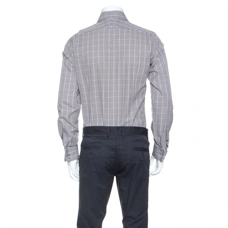 Pre Owned Tom Ford Brown & White Gingham Check Cotton Button Front Shirt M