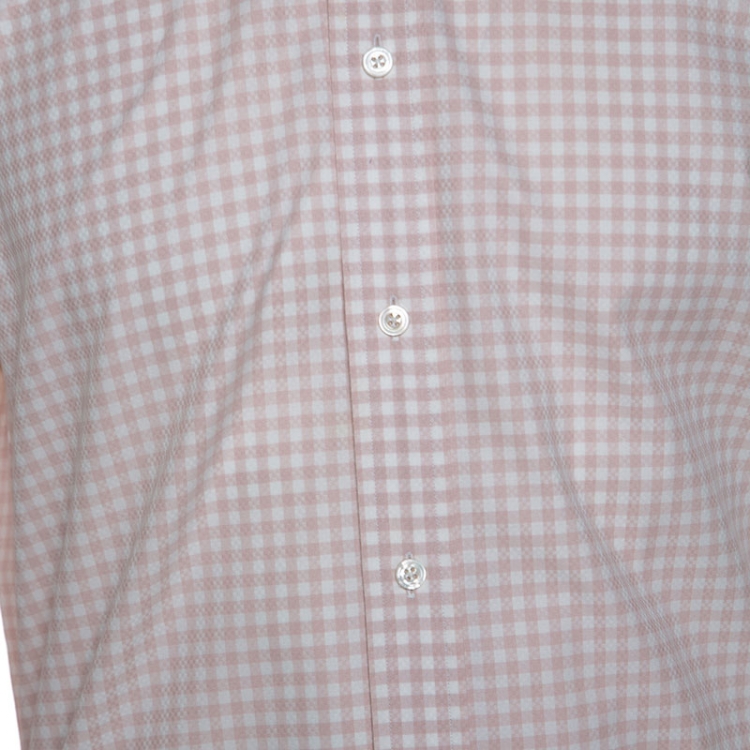 Pre Owned Tom Ford Pale Pink Gingham Check Textured Cotton Button Front Shirt M