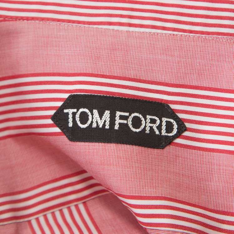 Pre Owned Tom Ford Red and White Striped Cotton Button Front Shirt M