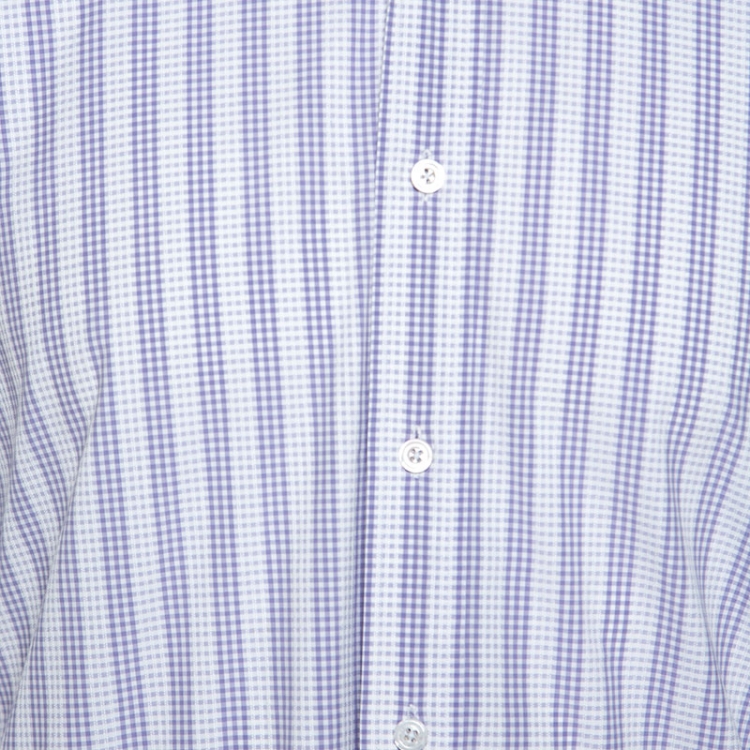 Pre Owned Tom Ford Lilac and White Checked Cotton Front Button Shirt M