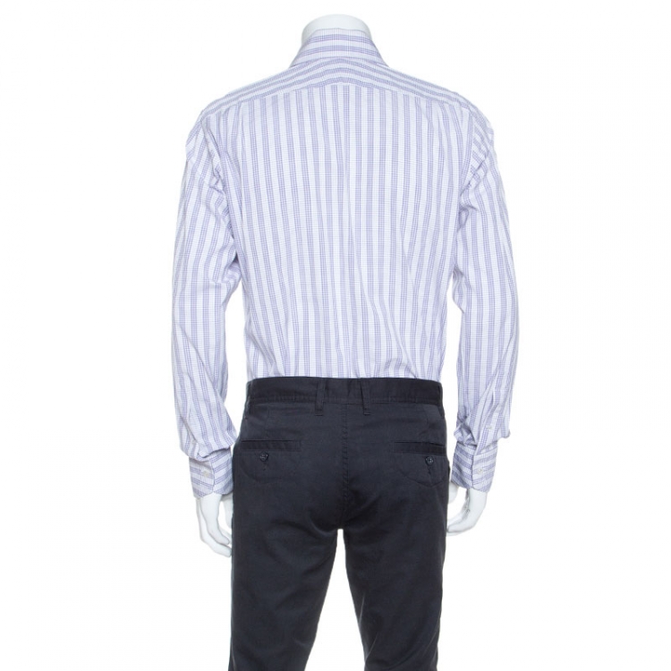 Pre Owned Tom Ford Lilac and White Checked Cotton Front Button Shirt M