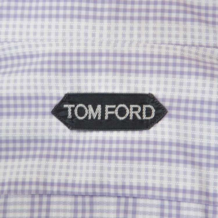 Pre Owned Tom Ford Lilac and White Checked Cotton Front Button Shirt M