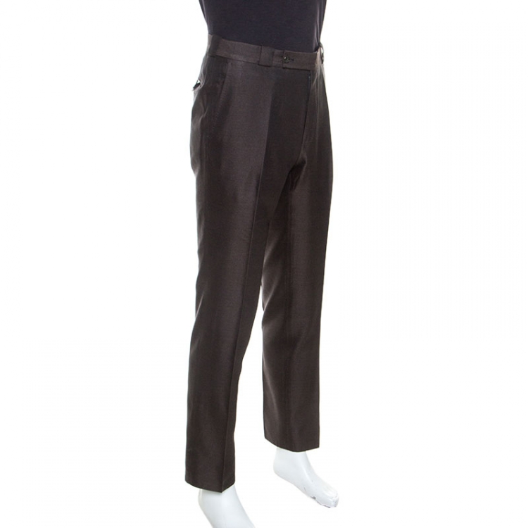 Pre Owned Tom Ford Brown Silk Blend Tailored Trousers L