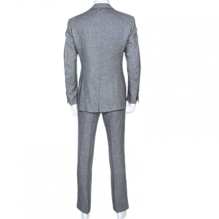 Pre Owned Tom Ford Monochrome Linen Blend Two Buttoned Suit L