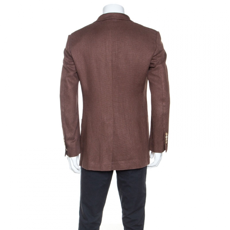 Pre Owned Tom Ford Brown Silk Linen Blend Deconstructed Blazer L