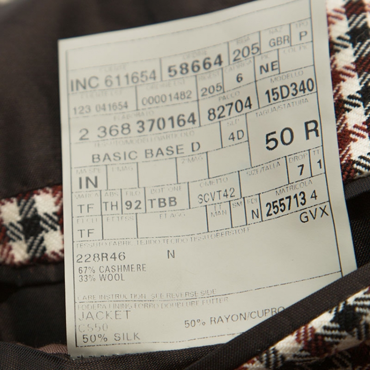 Pre Owned Tom Ford Multicolor Checked Cashmere Blazer L
