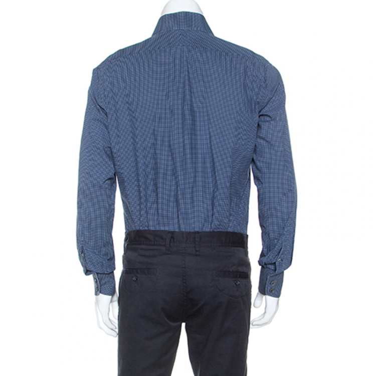 Pre Owned Tom Ford Navy Blue Polka Dotted Cotton Button Front Shirt XXL