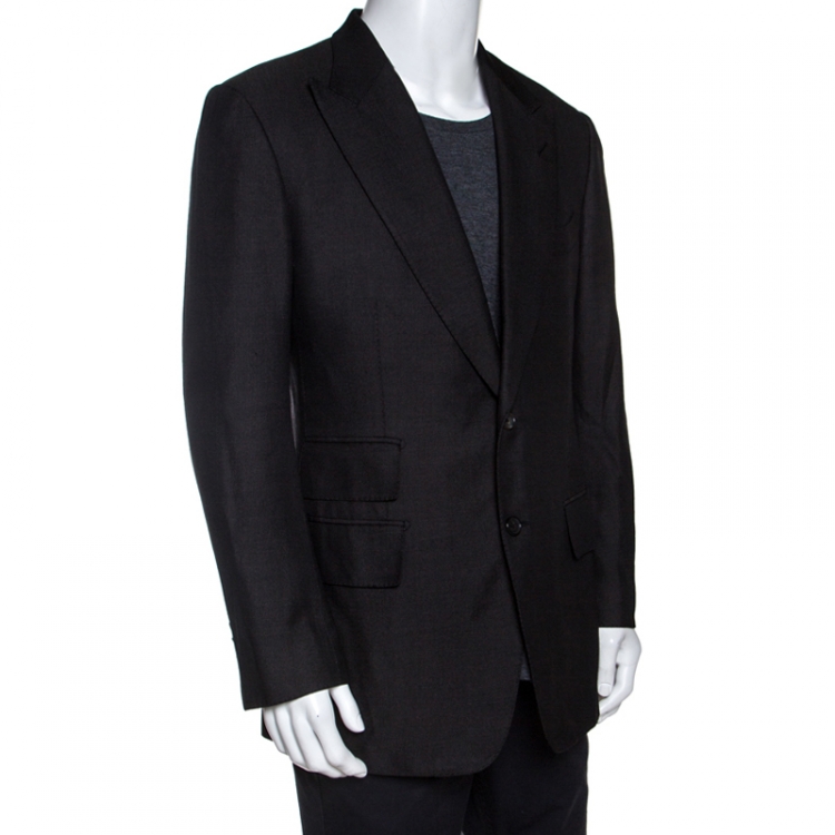 Pre Owned Tom Ford Dark Grey Silk and Wool Knit Regular Fit Blazer XXL