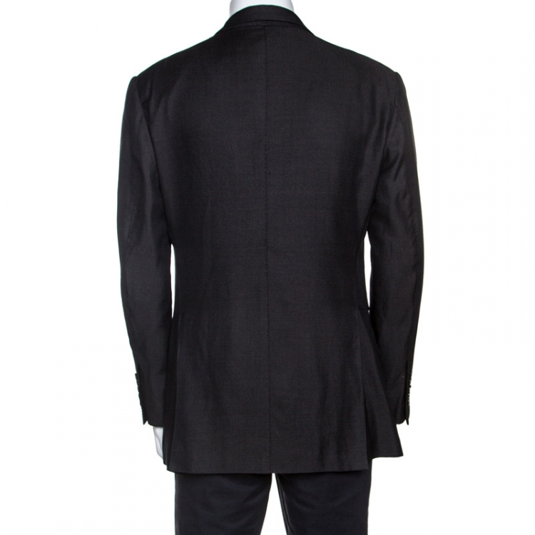 Pre Owned Tom Ford Dark Grey Silk and Wool Knit Regular Fit Blazer XXL