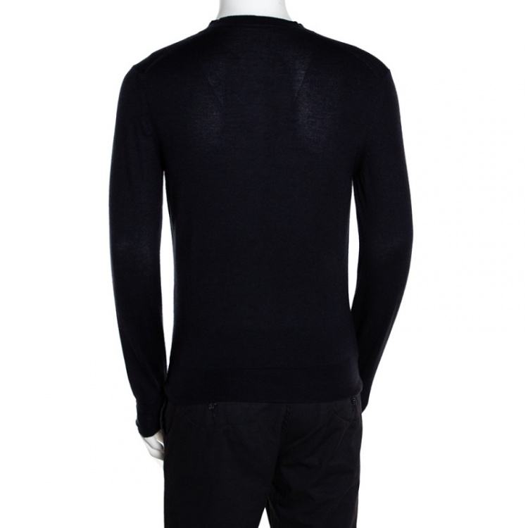 Pre Owned Tom Ford Navy Blue Cashmere Silk V Neck Sweater M
