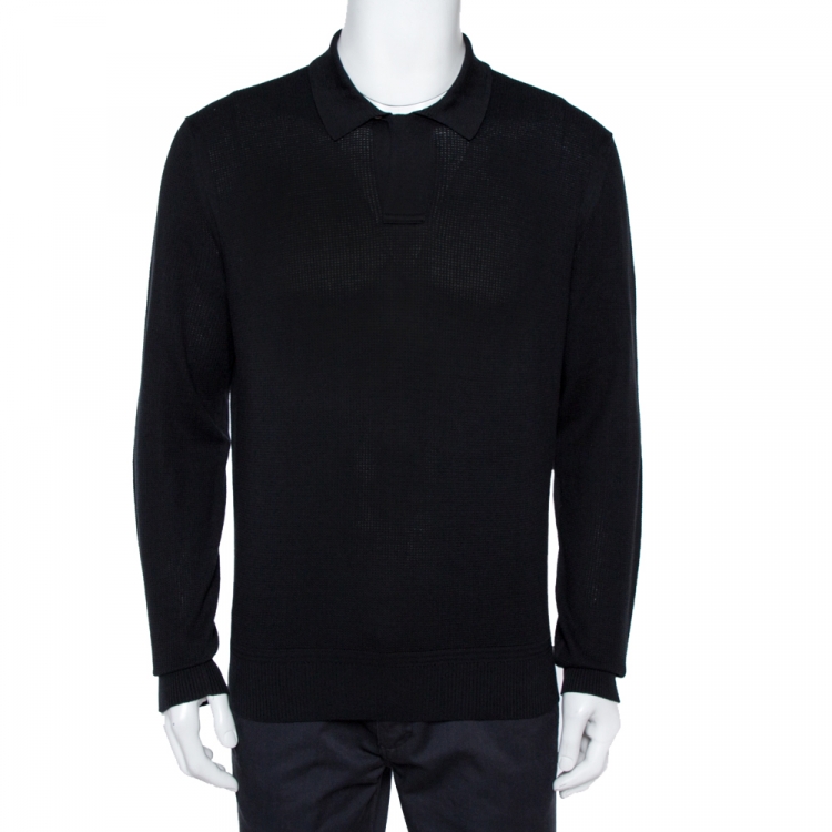 Tom Ford Black Cotton Silk Blend Polo Sweater XL Tom Ford | TLC