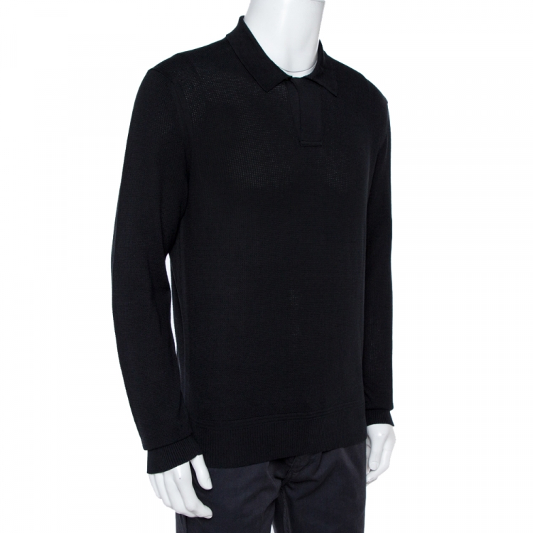 Tom Ford Black Cotton Silk Blend Polo Sweater XL Tom Ford | TLC