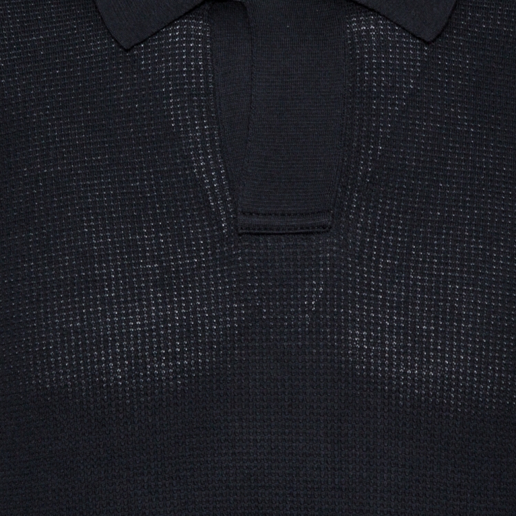 Pre Owned Tom Ford Black Cotton Silk Blend Polo Sweater XL
