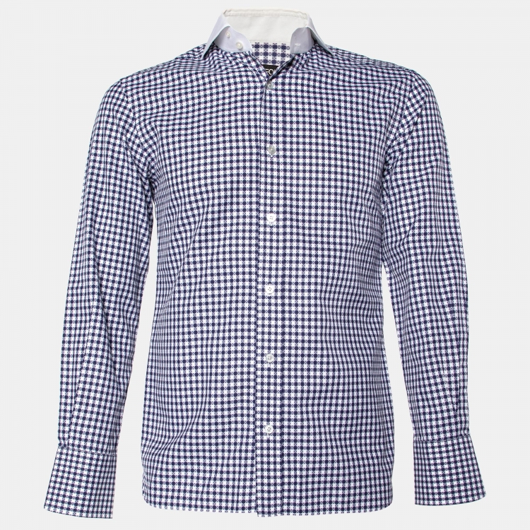 Pre Owned Tom Ford Blue Checked Cotton Shirt M