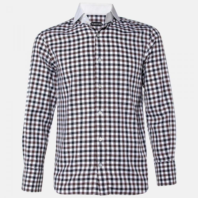 Pre Owned Tom Ford Brown Checked Cotton Shirt M