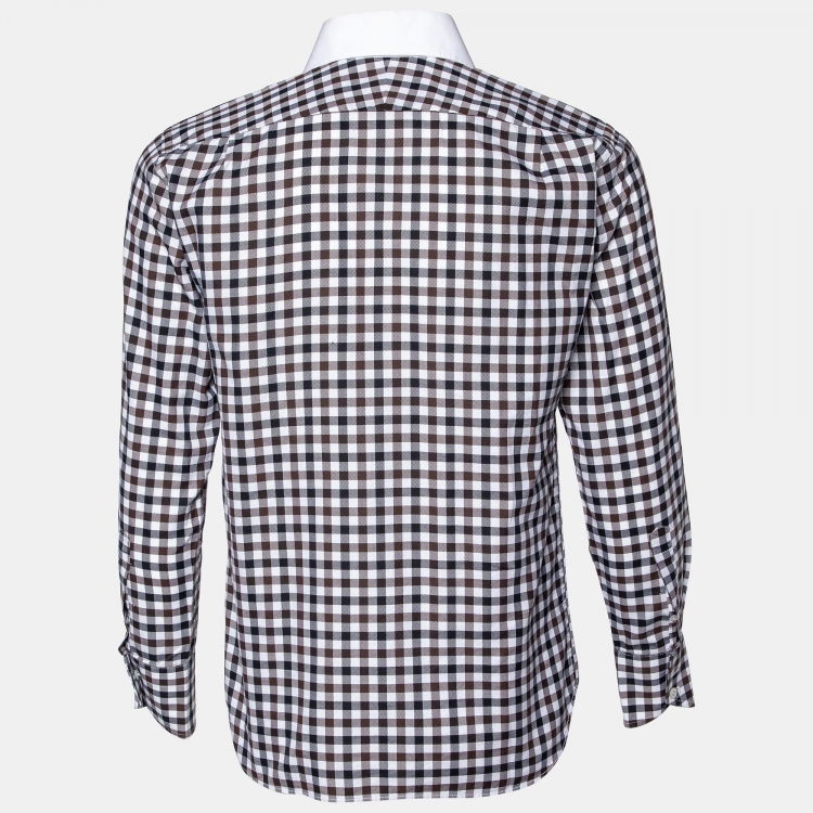 Pre Owned Tom Ford Brown Checked Cotton Shirt M