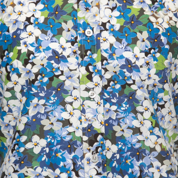 Pre Owned Tom Ford Blue Floral Printed Cotton Button Front Shirt M