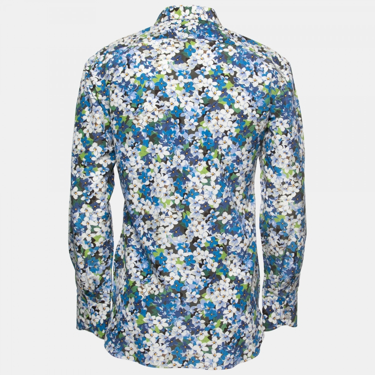 Pre Owned Tom Ford Blue Floral Printed Cotton Button Front Shirt M