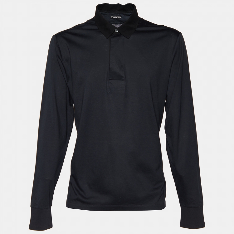Pre Owned Tom Ford Black Cotton Knit Long Sleeve Polo T-Shirt 4XL