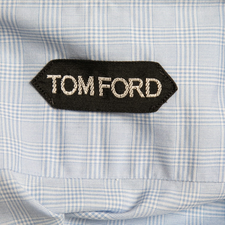 Pre Owned Tom Ford Light Blue Checked Cotton Button Front Shirt L