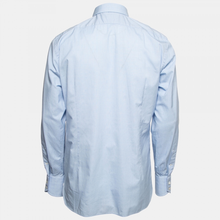 Pre Owned Tom Ford Light Blue Checked Cotton Button Front Shirt L
