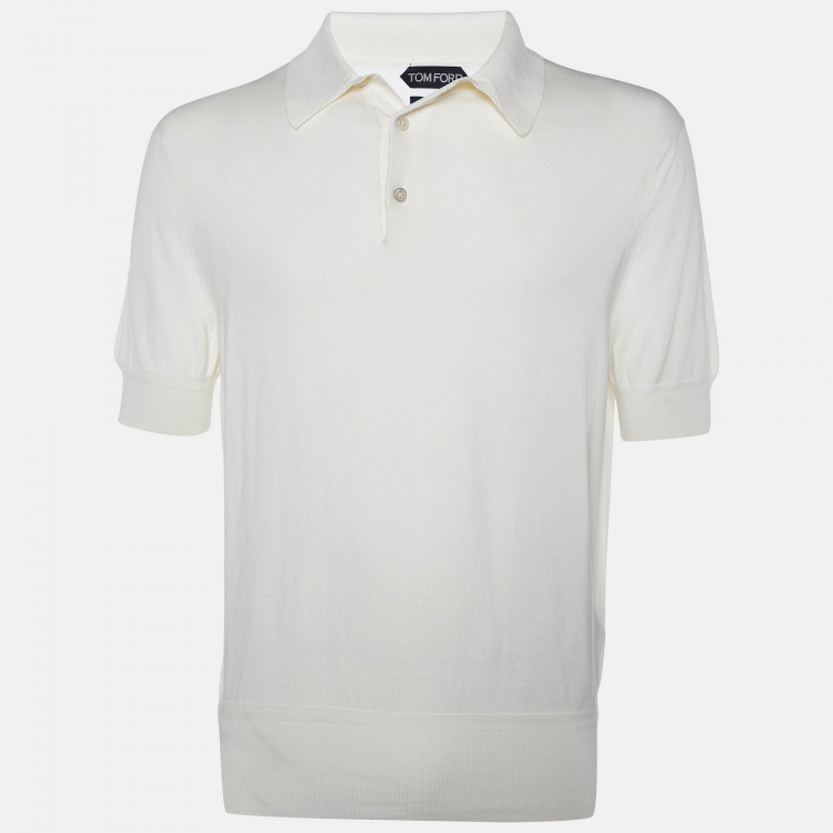 Pre Owned Tom Ford Cream Cotton Knit Polo T-Shirt XL