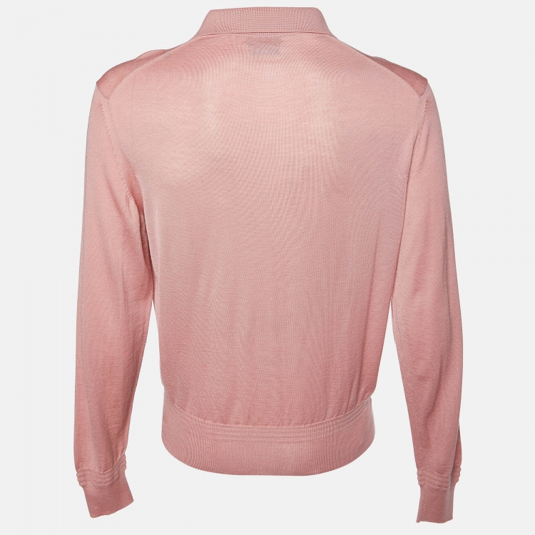 Pre Owned Tom Ford Light Pink Cashmere and Silk Polo Long Sleeve T-Shirt XL