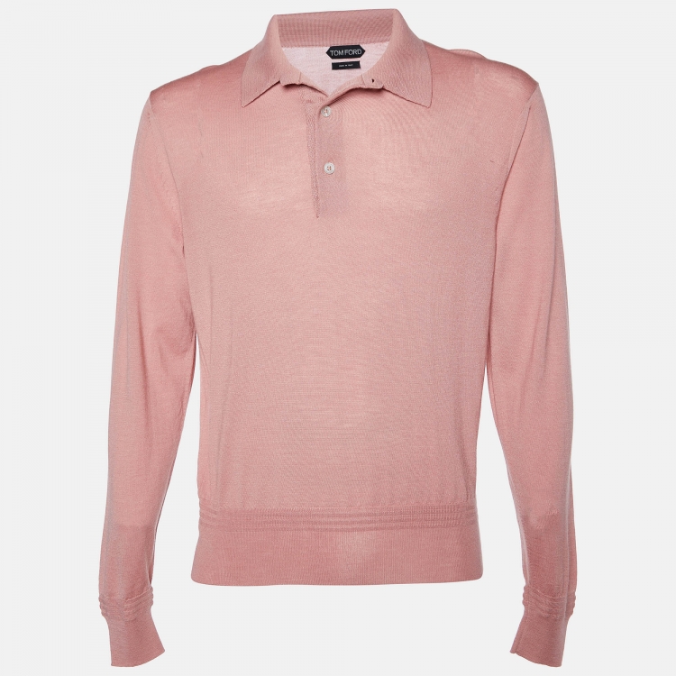 Pre Owned Tom Ford Light Pink Cashmere and Silk Polo Long Sleeve T-Shirt XL