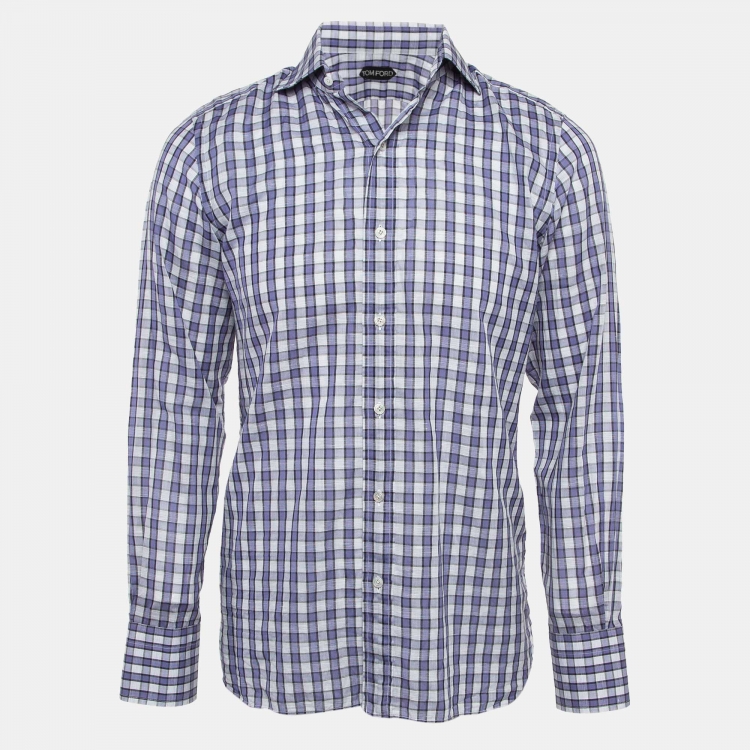 Pre Owned Tom Ford Blue Checked Cotton Long Sleeve Shirt M
