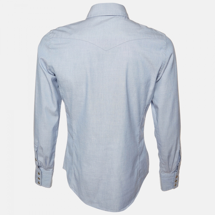 Pre Owned Tom Ford Blue Cotton Button Front Shirt M