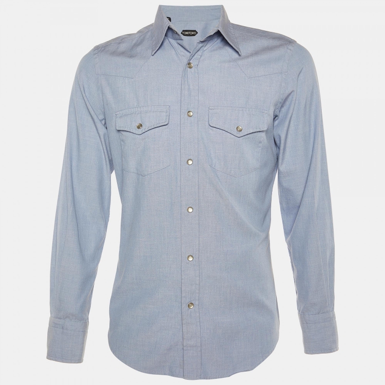 Pre Owned Tom Ford Blue Cotton Button Front Shirt M