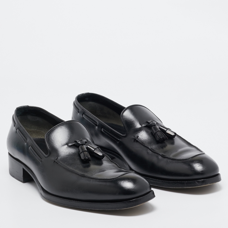 Pre Owned Tom Ford Black Leather  Slip On Loafers Size 44 