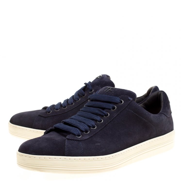 Pre Owned Tom Ford Navy Blue Suede Russell Sneakers Size 40.5