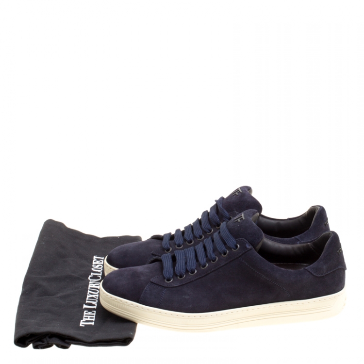 Pre Owned Tom Ford Navy Blue Suede Russell Sneakers Size 40.5