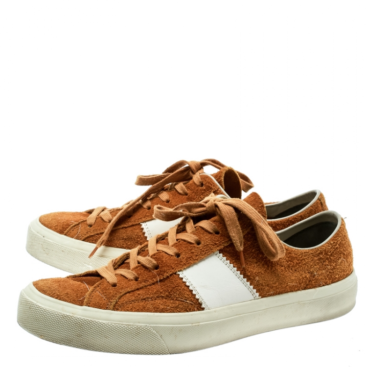 Pre Owned Tom Ford Tan Brown Suede And Leather Cambridge Lace Up Sneakers Size 42