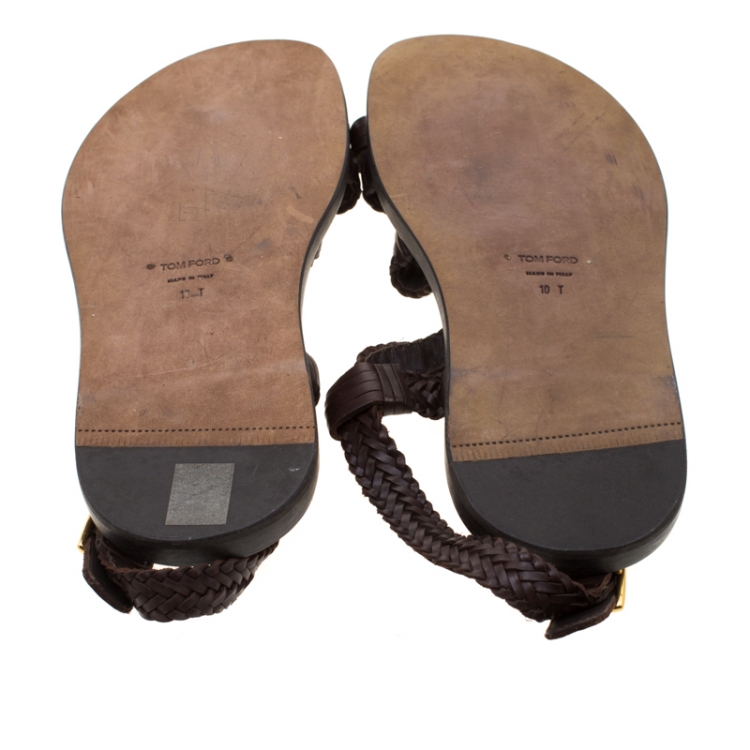 Pre Owned Tom Ford Brown Leather Flat Sandals Size 43