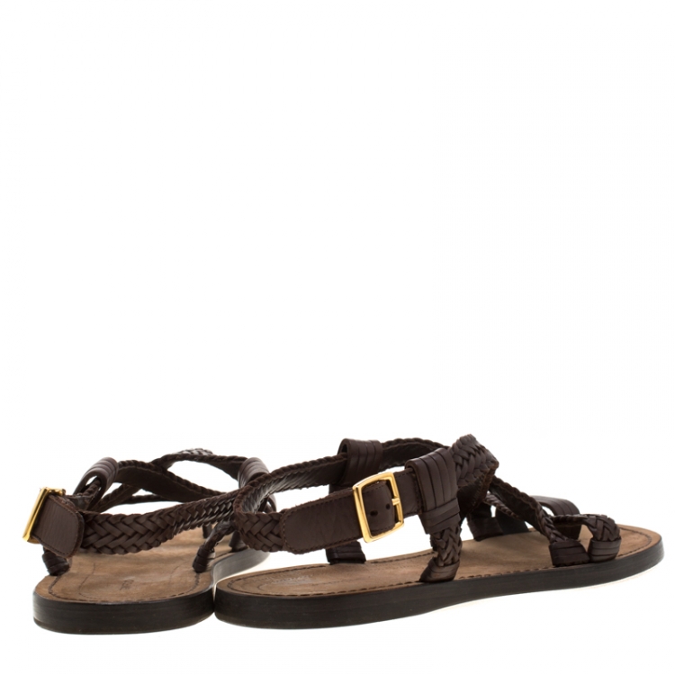 Pre Owned Tom Ford Brown Leather Flat Sandals Size 43