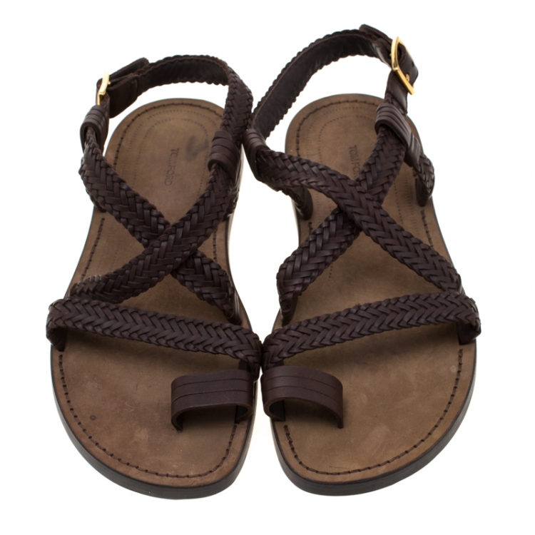 Pre Owned Tom Ford Brown Leather Flat Sandals Size 43