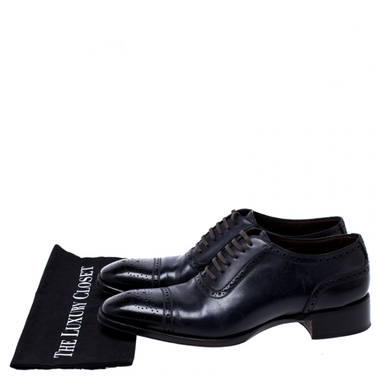 Pre Owned Tom Ford Black/Blue Brogue Leather Lace Up Oxfords Size 44