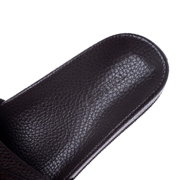 Pre Owned Tom Ford Brown Textured Leather Churchill Chain Slides Size 41