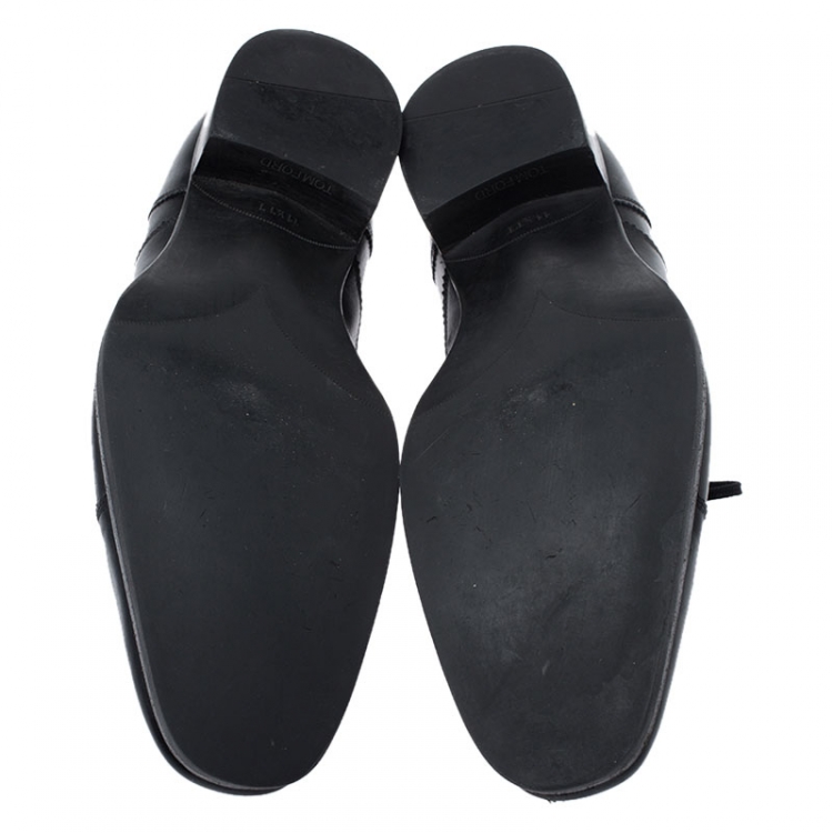 مملوكة مسبقًا Tom Ford Black Leather Lace Up Oxford Size 44.5