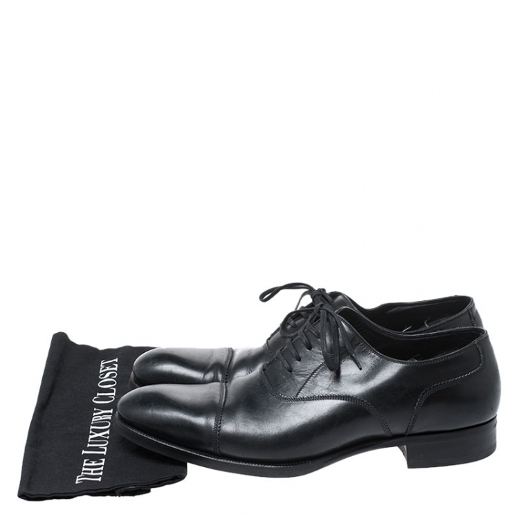 مملوكة مسبقًا Tom Ford Black Leather Lace Up Oxford Size 44.5