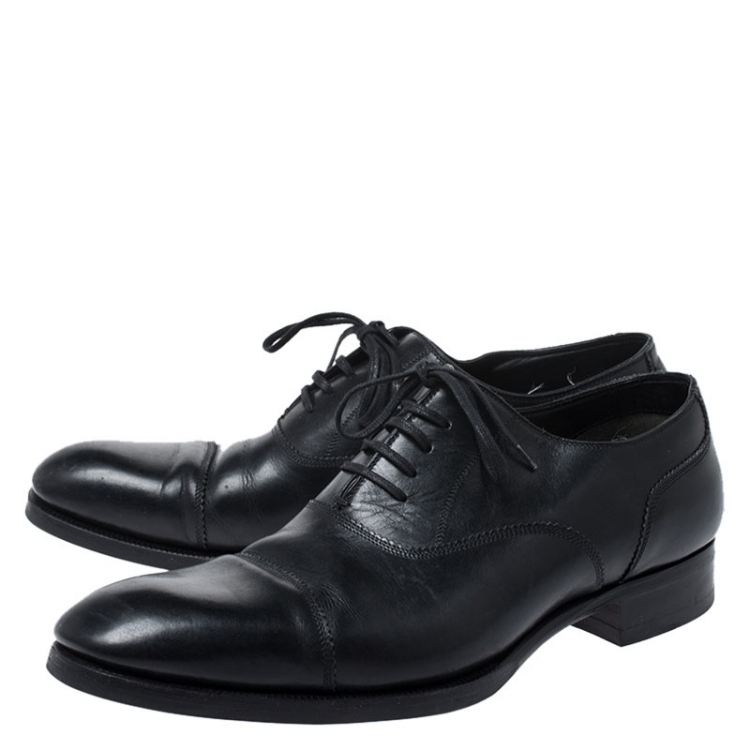 مملوكة مسبقًا Tom Ford Black Leather Lace Up Oxford Size 44.5